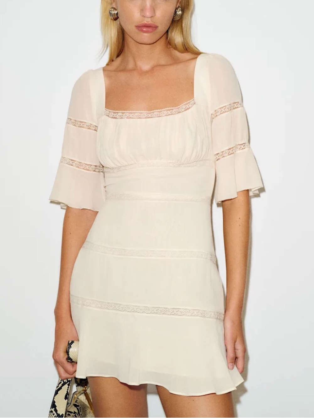 Reformation Claribel Cream Square-Neck Mini Dress